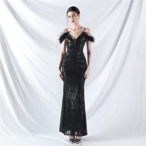 Ostrich hair colors formal dress sequins evening dress