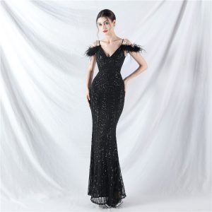 Ostrich hair sequins colors evening dress