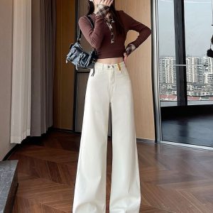 White spring and autumn pants embroidery jeans for women