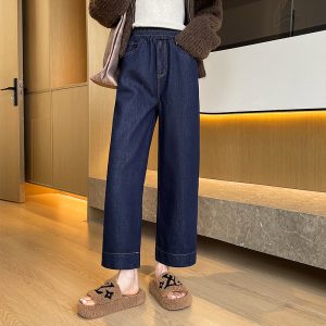 High waist spring straight pants slim Casual jeans for women