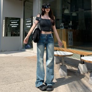 Wide leg long pants American style jeans for women