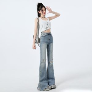 Drape straight slim pants burr mopping flare pants for women