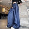 Denim straight wide leg pants mopping jeans for women