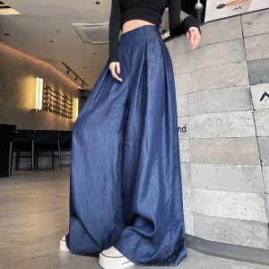 Denim straight wide leg pants mopping jeans for women
