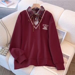 Plus velvet splice tops Western style thick hoodie