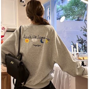 Spring round neck pure cotton embroidery hoodie