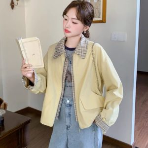 Casual plaid jacket spring short coat for women