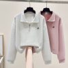 College style spring loose tops student lapel hoodie for women