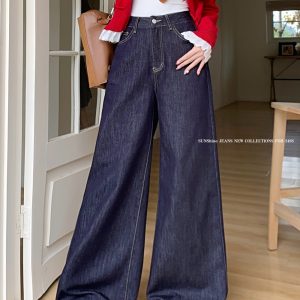 Navy blue mopping big wide leg jeans for women