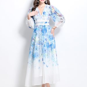 Spring and summer vacation painting flowers long dress