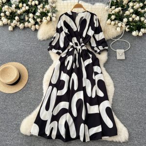 Printing long dress France style dress for women