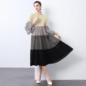 Mixed colors splice fold light luxury dress for women