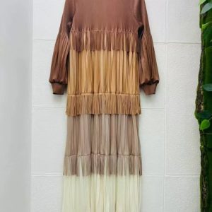 Splice European style mixed colors loose tassels dress