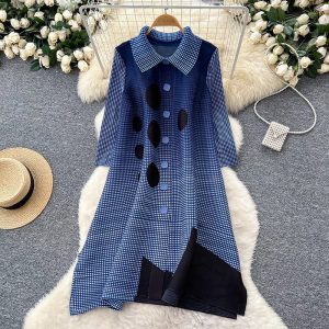 Long lapel large yard spring and autumn dress