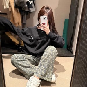 Denim loose straight pants long pants for women