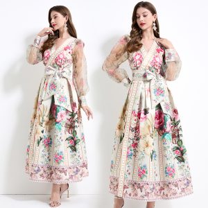 Lotus leaf edges frenum cross collar vacation dress