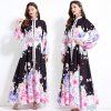 Printing vacation lantern sleeve big skirt dress