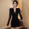 Lace long sleeve slim V-neck spring and autumn dress