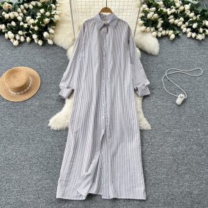 Stripe show young cardigan loose Casual dress for women