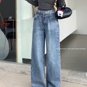 Mopping straight jeans loose belt for women
