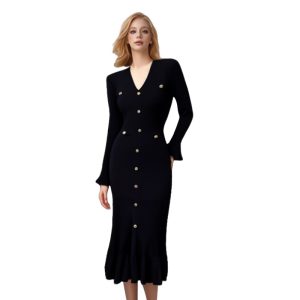 Knitted European style long dress big skirt dress