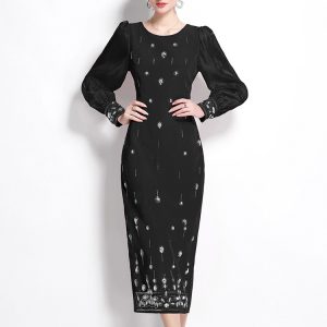 European style temperament ladies rhinestone fashion dress