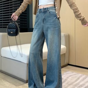 Big straight denim trousers loose mopping pants for women