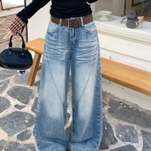 Micro speaker jeans loose wide leg pants for women
