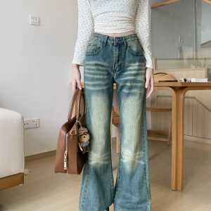 Micro speaker high waist jeans all-match pants for women