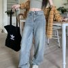 Light-blue retro jeans high waist long pants for women