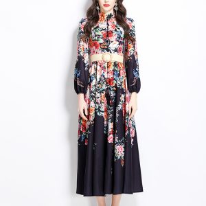 Vacation painting spring and summer long flowers dress