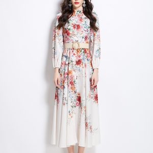 Spring and summer cstand collar long dress