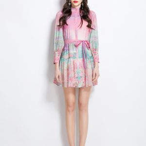 Short flowers printing vacation dress