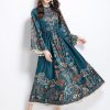 Spring and summer long national style lace printing dress