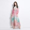 Flat shoulder retro spring long flowers dress