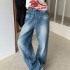 Retro denim spicegirl antique silver wide leg long pants