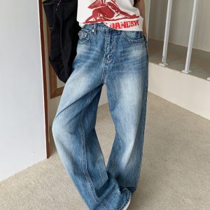 Retro denim spicegirl antique silver wide leg long pants