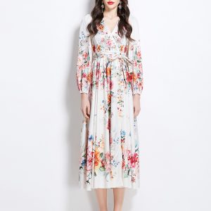 Flowers spring and summer pattern long dress