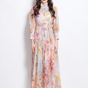 Retro national style lantern sleeve dress